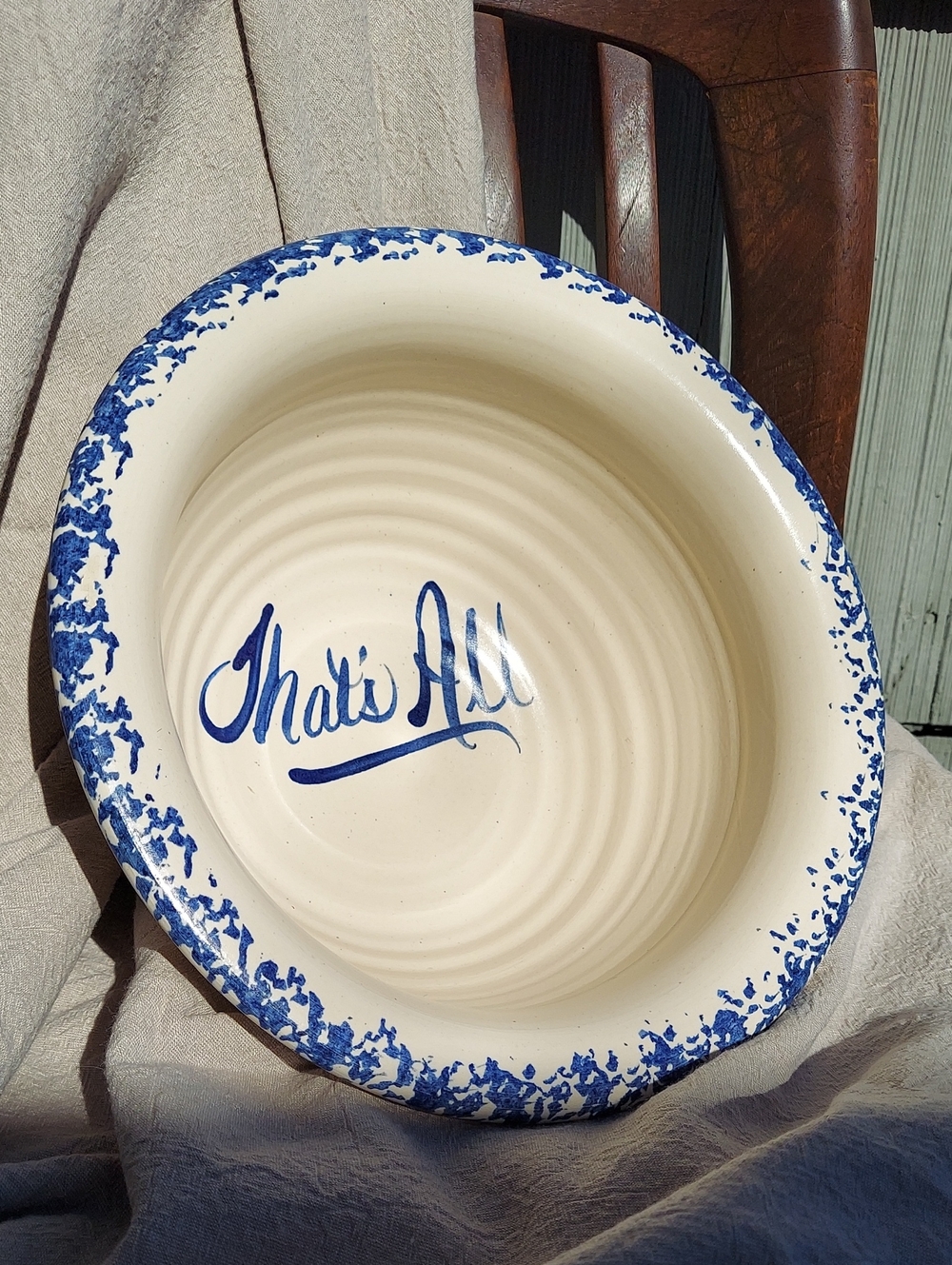 Hand-Painted Cream and Blue Ceramic Bowl - Dad's Popcorn Bowl